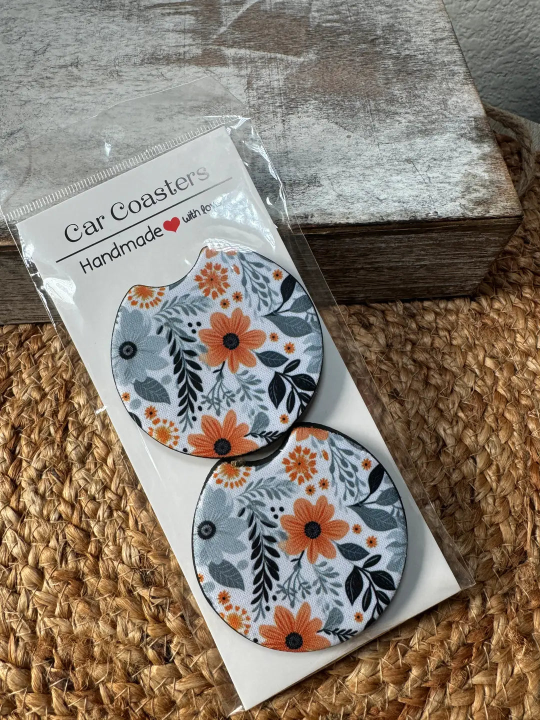 Floral Car Coasters – Set of 2 Absorbent Neoprene Coasters