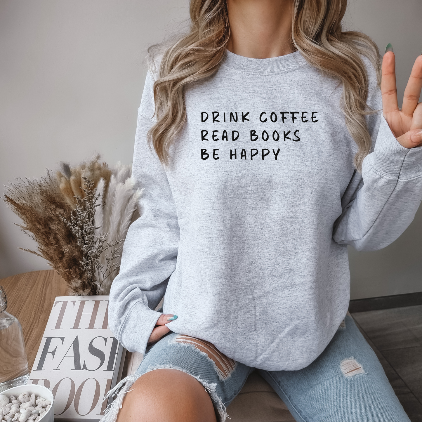 Drink Coffee, Read Books, Be Happy” Cozy Crewneck Sweatshirt | Book Lover Gift & Coffee Vibes