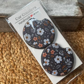 Floral Car Coasters – Set of 2 Absorbent Neoprene Coasters