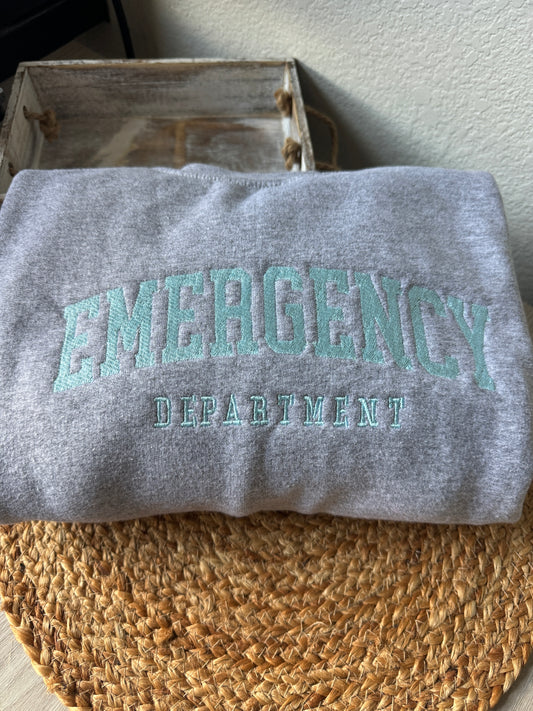 Embroidered Emergency department Crewneck – Minimalist Medical Sweatshirt