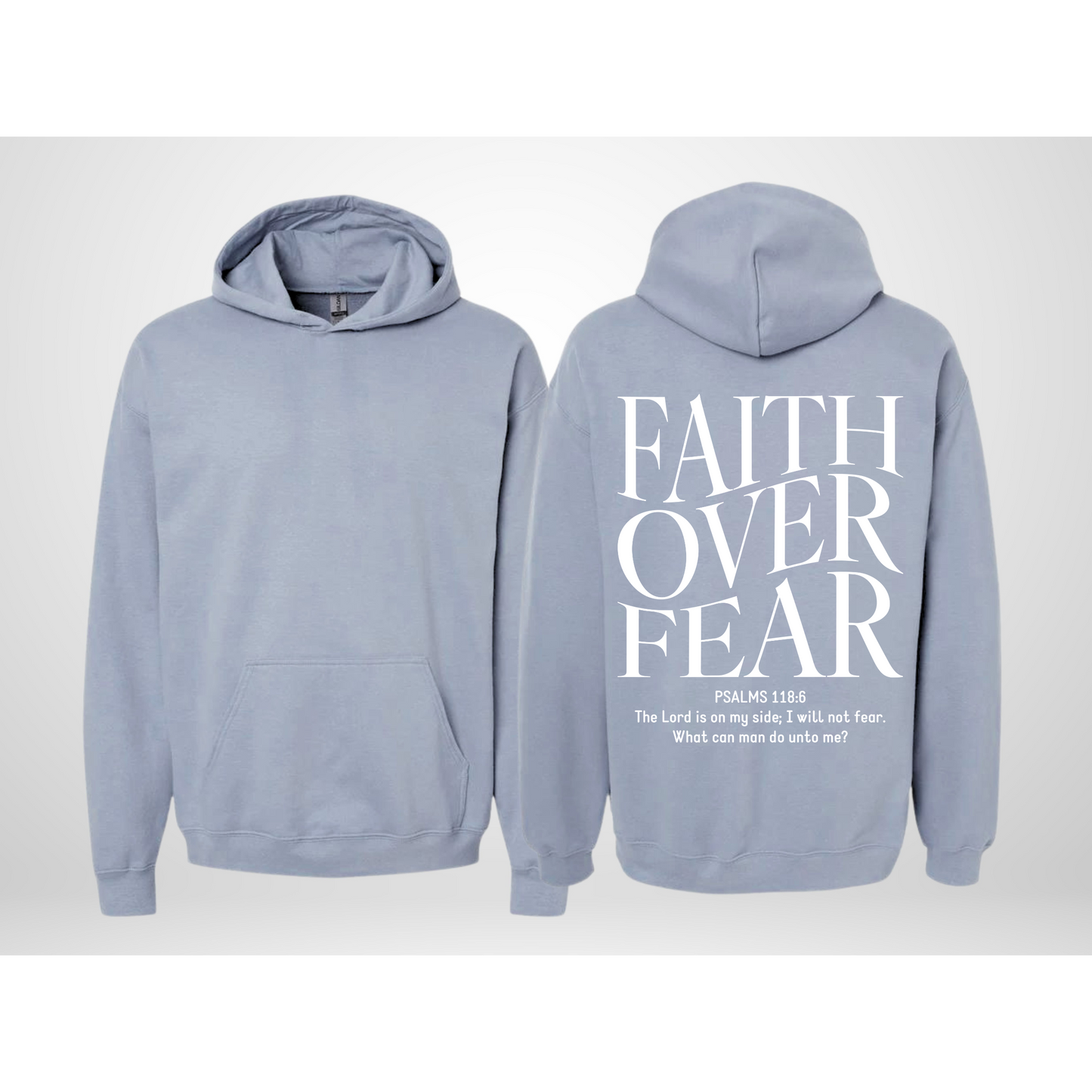 Faith Over Fear Christian Hoodie – Psalm 118:6 Bible Verse Sweatshirt | Light Blue Unisex Hoodie